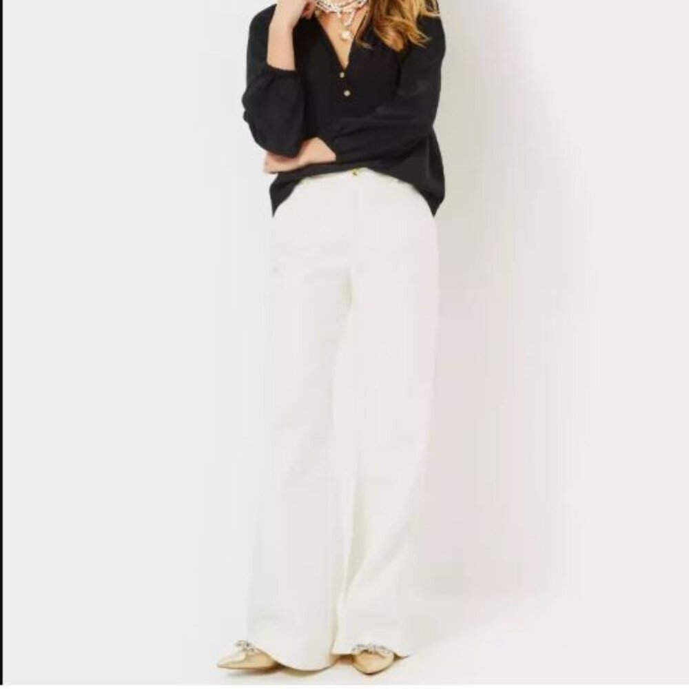 NWT Lilly Pulitzer 33" Colletti High Rise Wide Leg Trouser Pant Coconut White 4